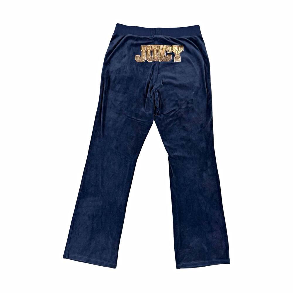 Juicy Couture Women’s Blue Velour Logo Track Pants Pull On Pockets Size S